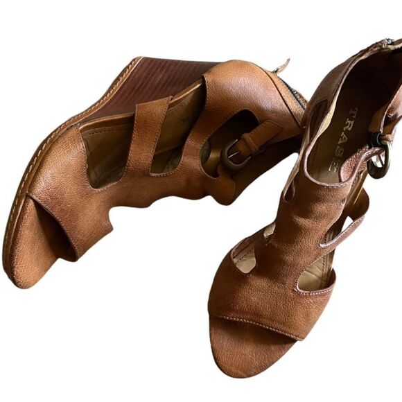 Trask hats leather wedge tan brown open toe - Picture 3 of 5